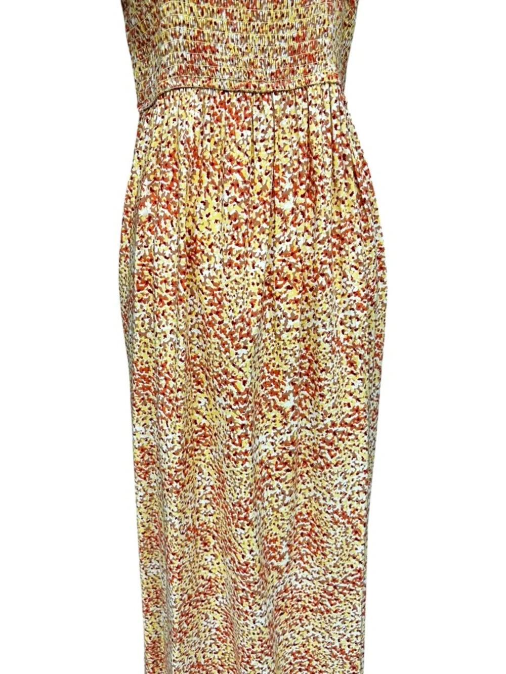 Japna Yellow Orange Floral Maxi Dress Button Front Smocked Back Size L - Picture 9 of 10